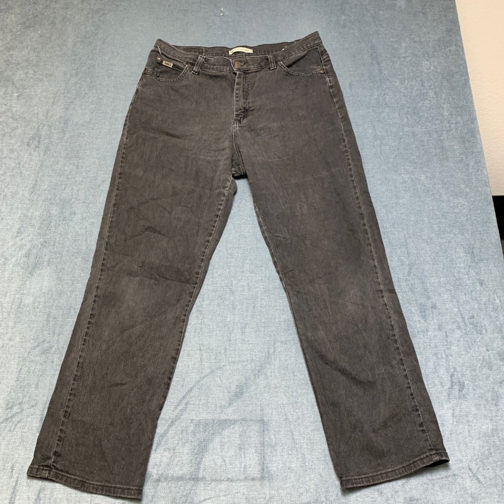 Lee Original Jeans Womens 12 Black Denim Cotton Stretch Relaxed Fit Straight Leg